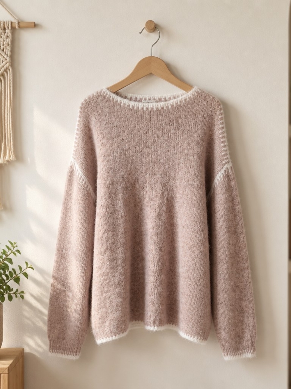 Cozy Fuzzy Crewneck Sweater in Blush